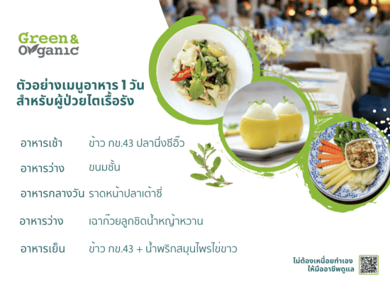 ตัวอย่างอาหารผู้ป่วยไต 1 วัน